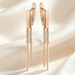 Kinel Trendy Design Tassel Dangle Earrings for Women Personality 585 Rose Gold Color With Natural Zircon Daily Girl's Jewelry
