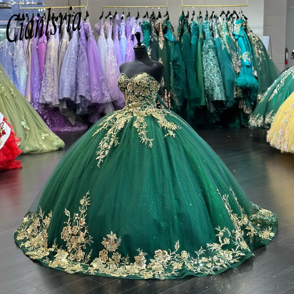 

2023 Luxury Green Princess Quinceanera Dresses Beading Appliques Party Dress Tulle Elegent Sweet Vestido De 15 16 Anos