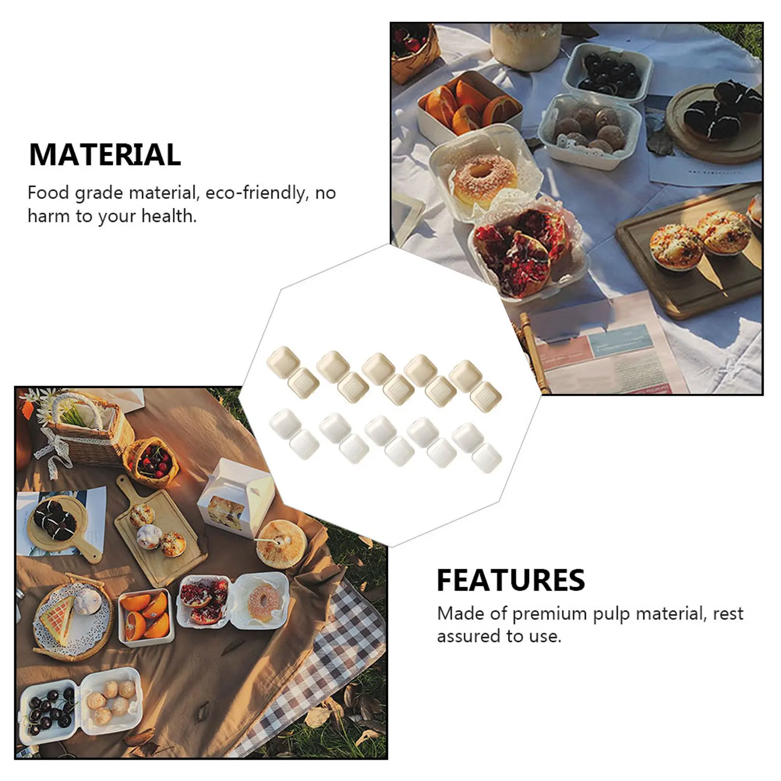 20Pcs Portable Paper Pulp Lunch Box Biodegradable Disposable Food Container Eco Friendly Storage Paper Pulp Box