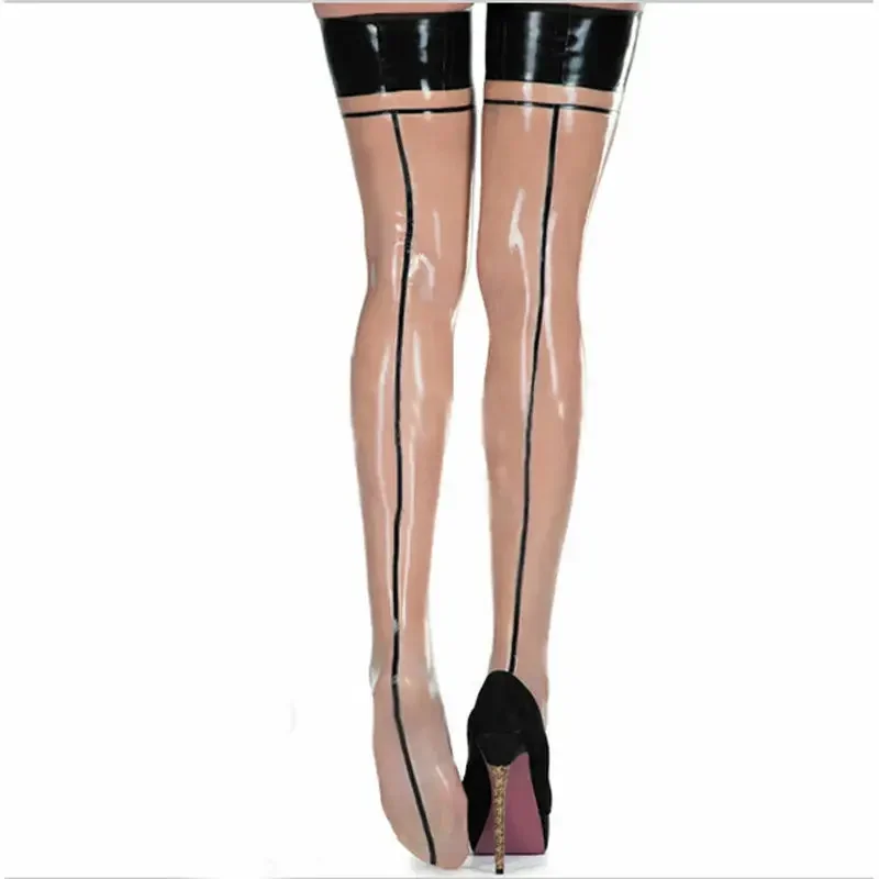 

Латексные резиновые женские носки до бедра, черные и прозрачные чулки, размер S-XXL, вечеринка на Хэллоуин