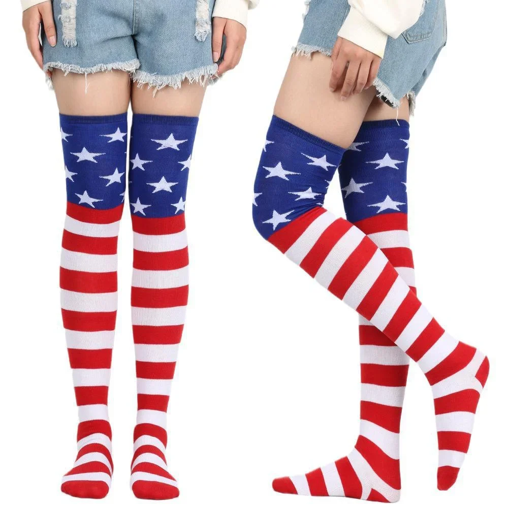 

Star Spangled Banner Socks American Flag Stockings USA Star Socks for Women Over Knee Socks