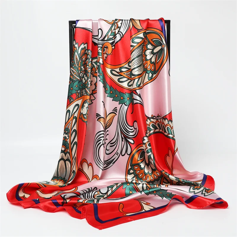 90CM Kerchief Silk Satin Four Seasons Square Beach Stoles Luxury Print Sunscreen Shawls Wraps Hijab Popular Bandana Accessores