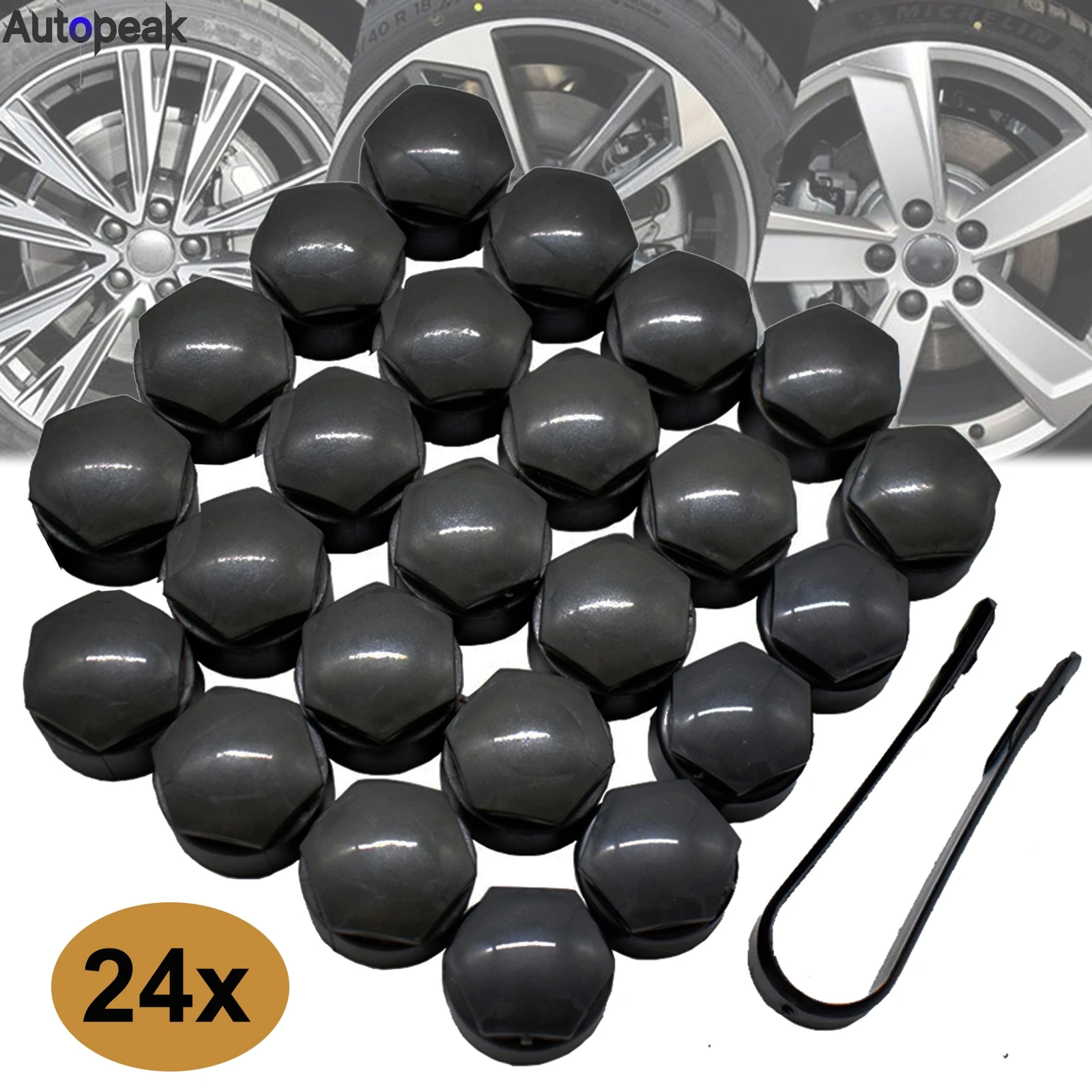 24x Car Wheel Nut Caps Accessories Auto Tyre Hub Screw Anti-Rust Protection Vehicle Bolts Studs Cover Black For Audi A4 A6 Q3 Q5