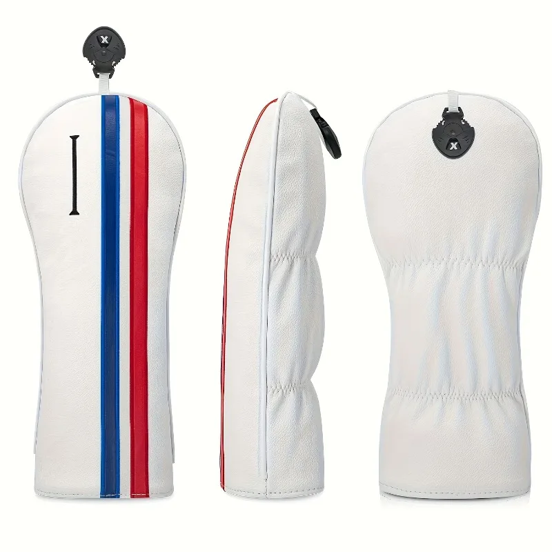 قطعة واحدة من غطاء رأس نادي الجولف، نسخة مخططة حمراء - مادة صناعية متينة، ملحقات نادي الجولف، حماية للرأس