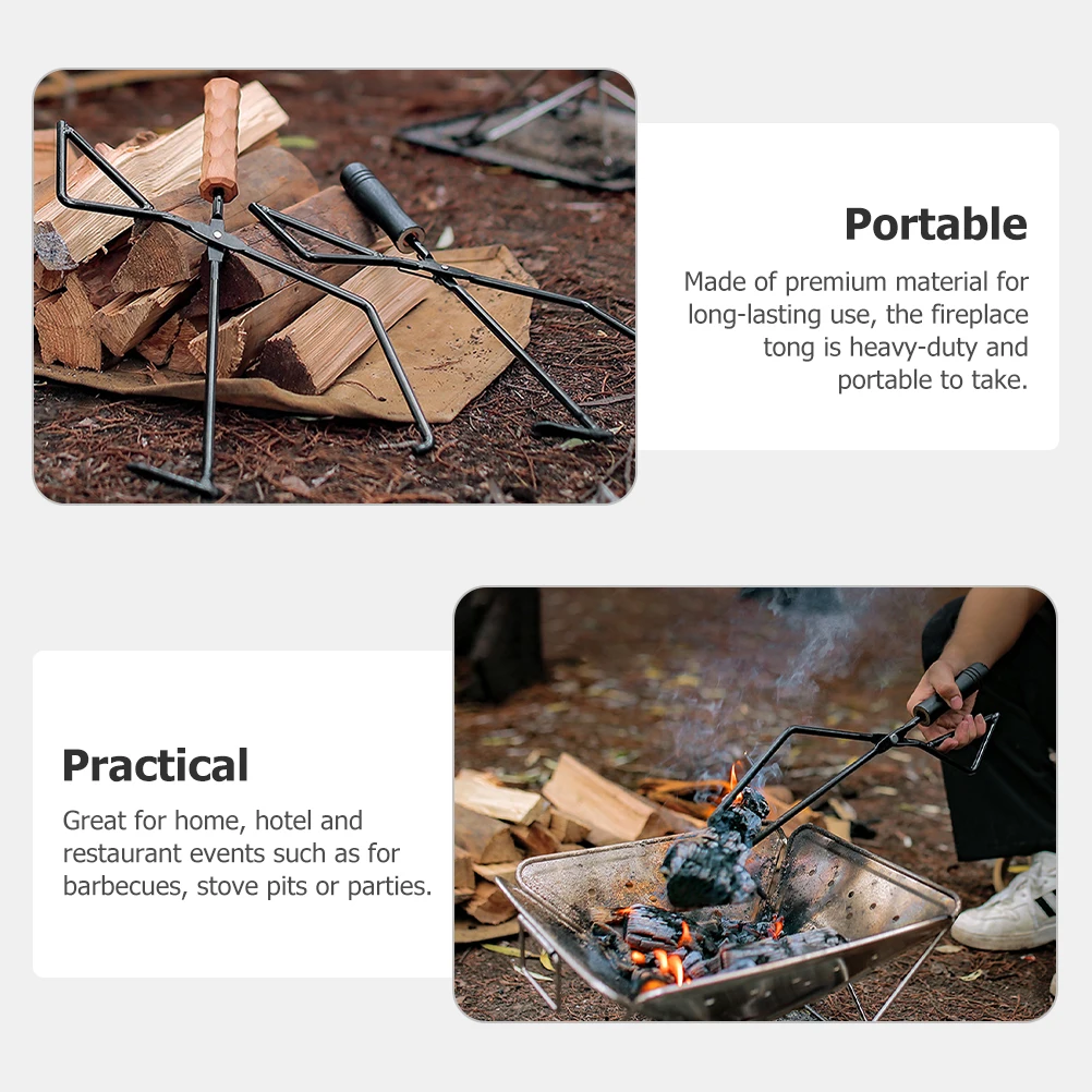 

Carbon Clamping BBQ Tongs Campfire Collector Camping Barbecue Iron Picnic Accessory Beach Tool