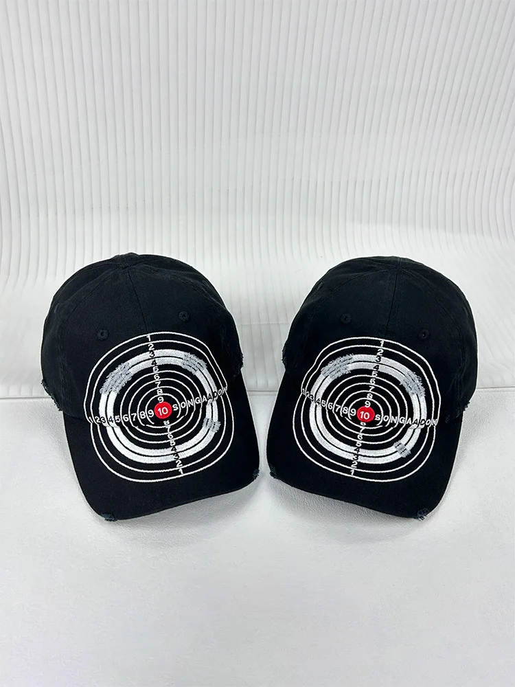 American Wash To Do Old Hole Bullseye Embroidered Baseball Cap Female Personality Street Hip Hop Soft Top Tide Brand Caps Man