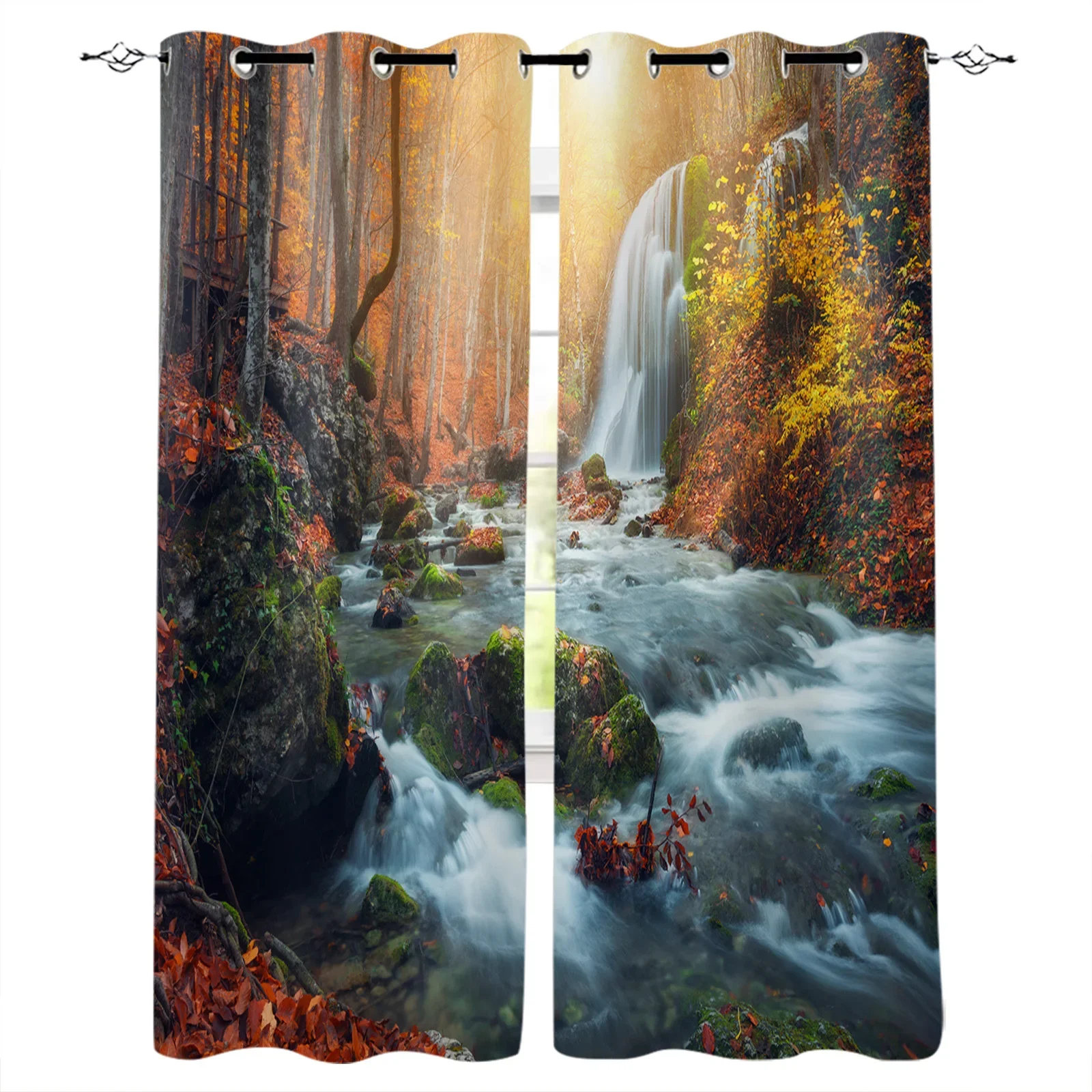 Forest Waterfall River Scenery Blackout Curtains Window Curtains For Bedroom Living Room Decor Window Treatments