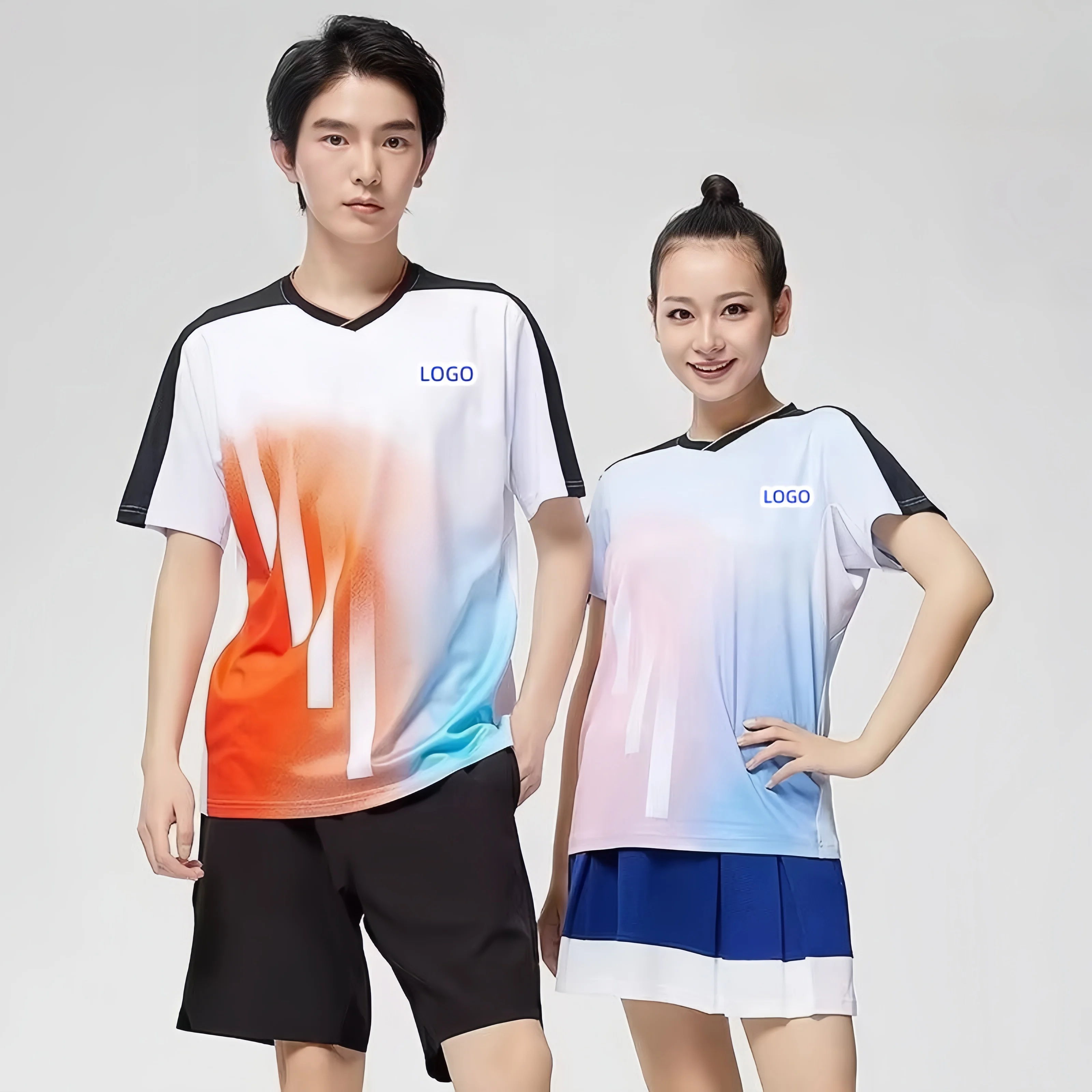 

Customized men's and women's badminton T-shirt Breathable quick drying light V-neck tennis shirt accept customized service