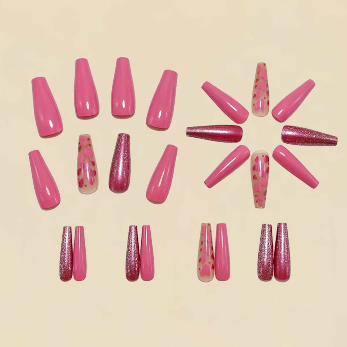 Medium long fake nails Pink blue heart design for wedding Valentine's Day party Ballet square nail tips press on false nail