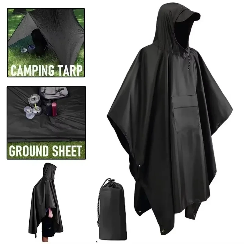 

New 3 In 1 Outdoor Raincoat Hooded Sleeve Waterproof Rain Poncho Motorcycle Rain Cover Camping Hiking Travel Rainwear Tent