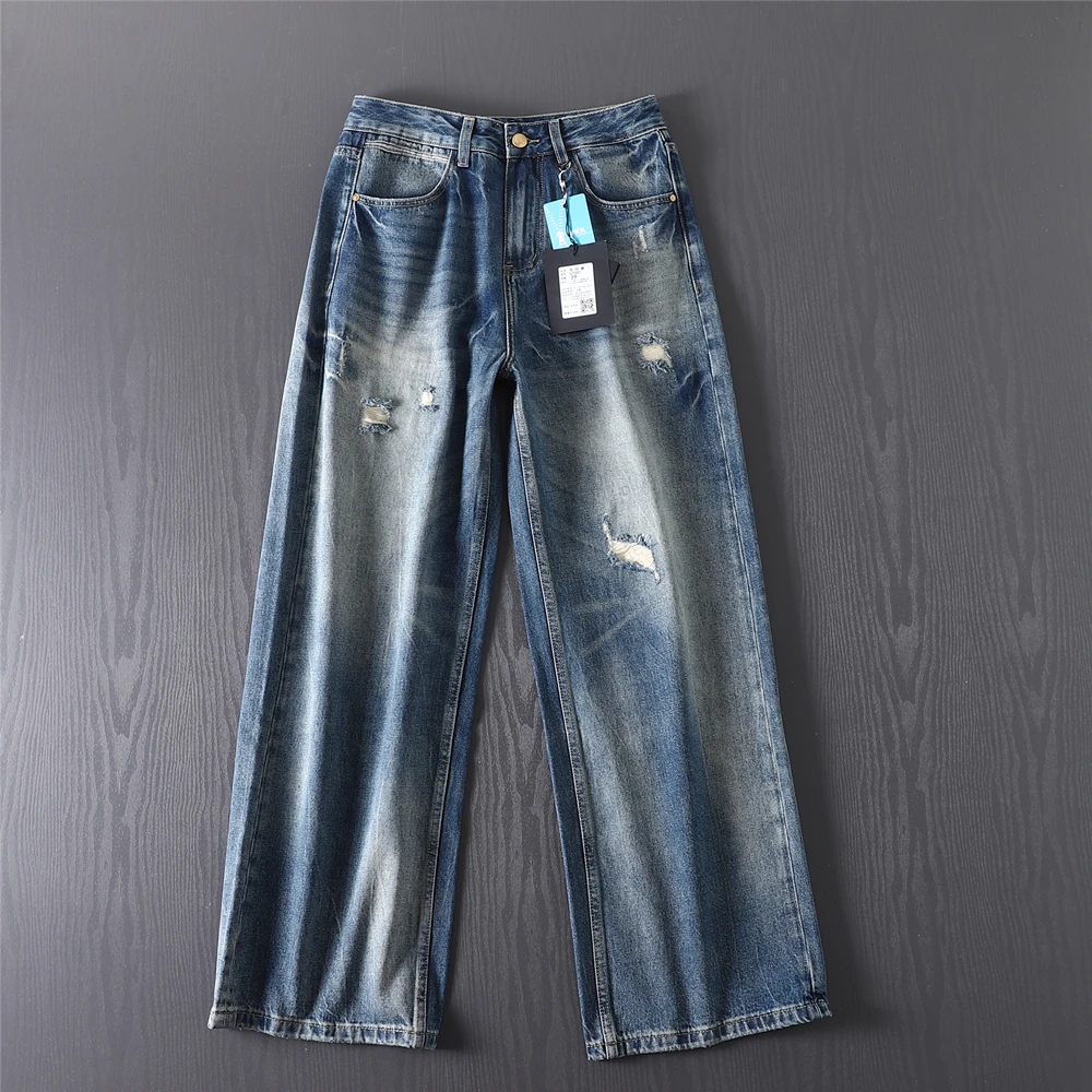 

American High Street Sle Men's Wide Leg Jeans Straight Loose Casual Cotton Blend Durable Faionable Knife Pants