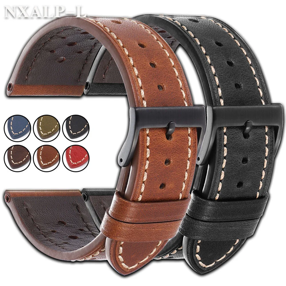 Calf Leather Strap 18mm 20mm 22mm 24mm Retro Top Layer Genuine Watch Band Dark Brown Strap for Huawei Watch GT5/GT4 Wristband