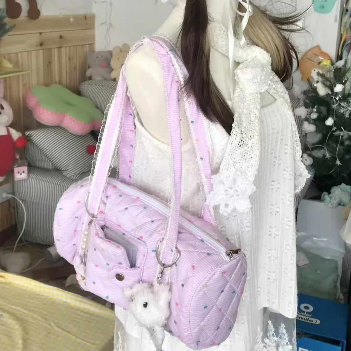 doce-dot-lona-rosa-bolsa-carteiras-femininas-versatil-bolso-casual-y2k-axilas-saco-feminino-harajuku-estetica-sacos-de-ombro-novo