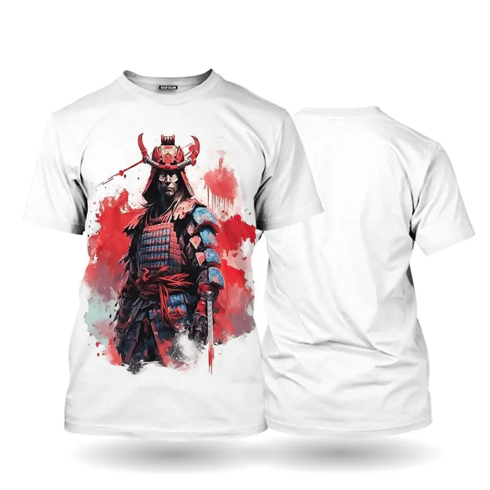 Men\'s T-Shirts Casual Short Sleeve Tops Japanese Oni Samurai Graphic Clothing Oversized Summer Apparel Male T-Shirts Streetwear