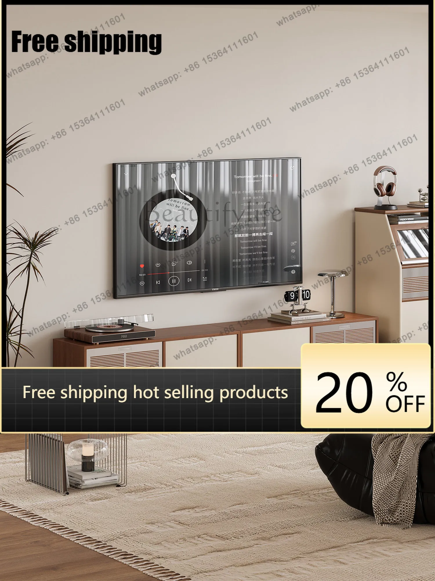 FG Japanese retro module TV cabinet living room floor cabinet