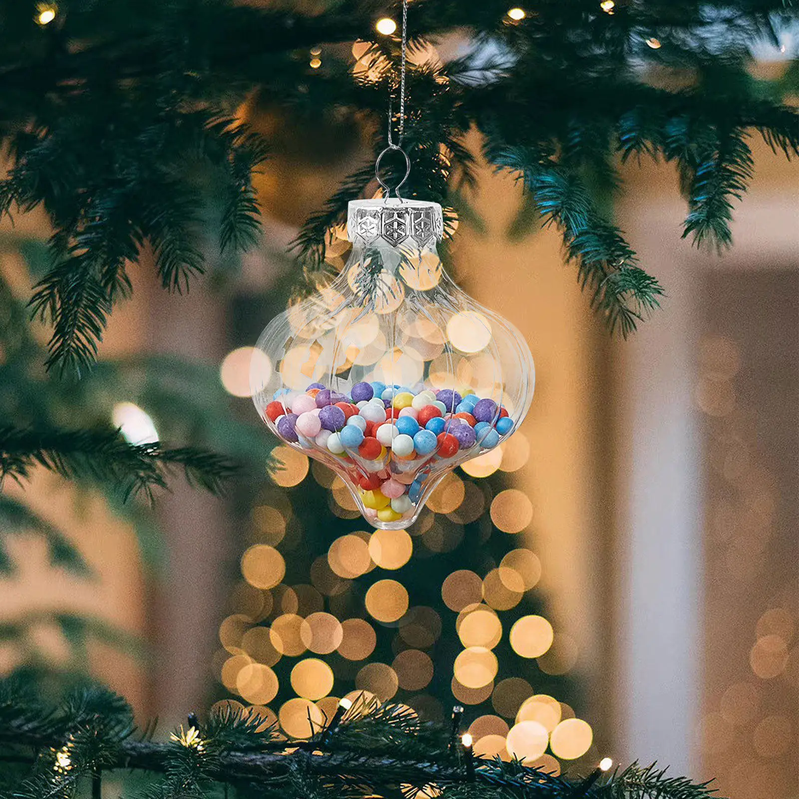 8Pcs Clear Onion Christmas Ball Decorations Transparent Plastic Fillable Baubles Xmas Tree Hanging Ornaments DIY Holiday Decor