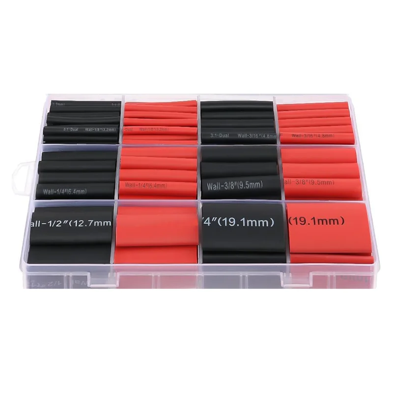 ABKS-220PCS Комплект термоусадочных трубок 3:1, термоусадочная пленка с клейкой подкладкой для морского класса - длина 1,75 дюйма, 6 размеров 1/8 дюйма-3/4 дюйма