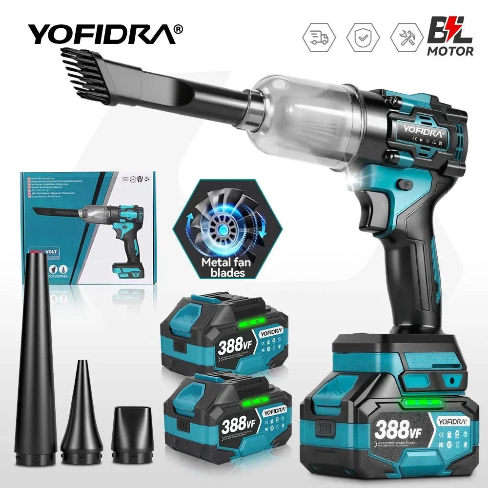 Souffleur électrique sans balais YOFIDRA, ventilateur turbo et aspirateur, 110 m/s, outil de soufflage de poussière et de gonflage, compatible avec batterie Makita 21V.