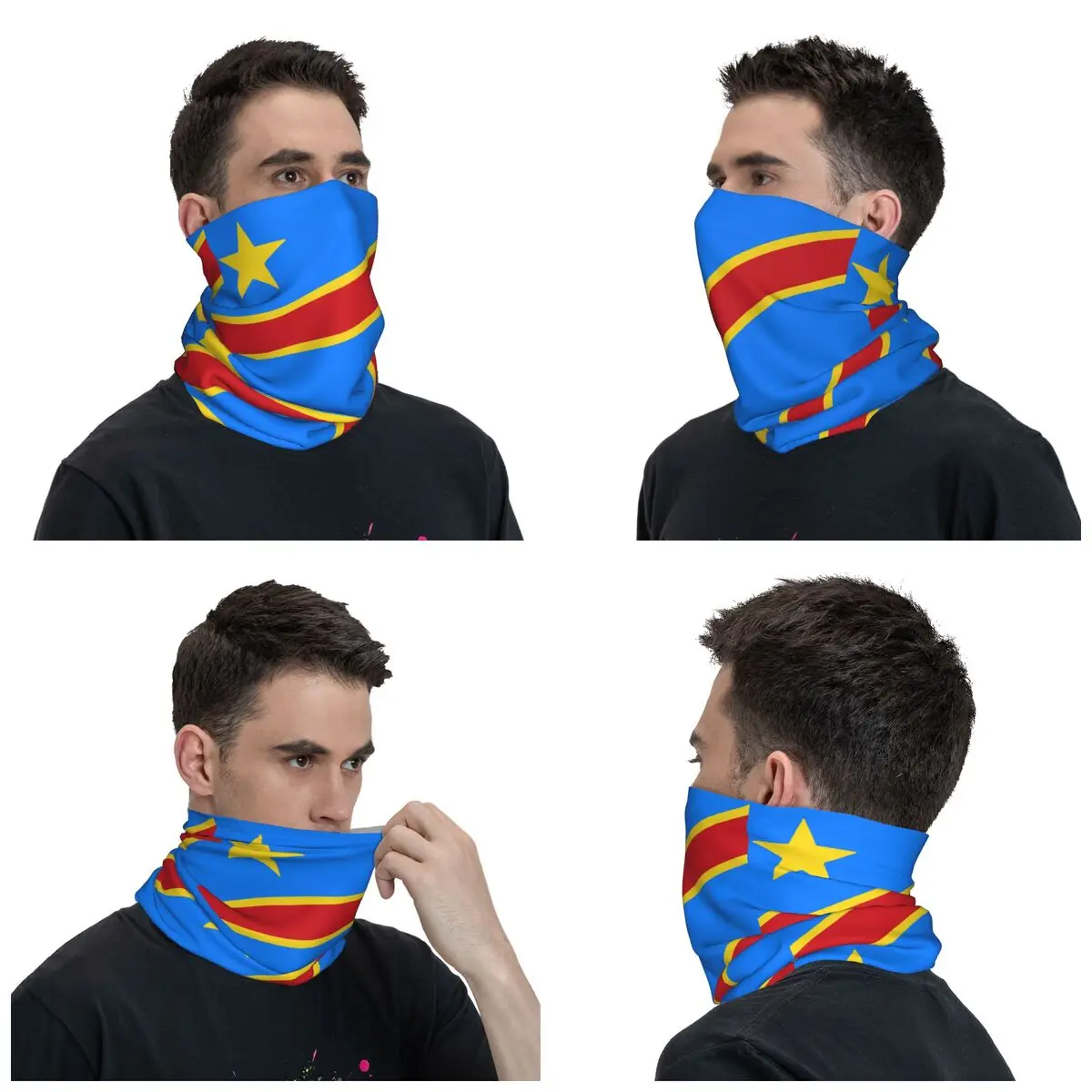 Flag Of Congo Kinshasa Zaire Bandana Neck Gaiter Printed Wrap Scarf Multi-use Headwear Running for Men Women Adult Winter