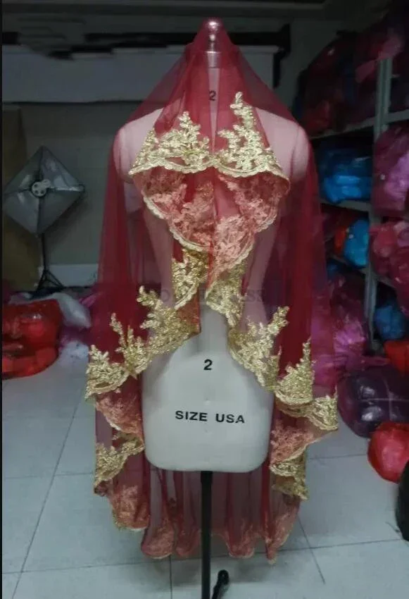 Véu de casamento de tule com borda de renda dourada, véu de noiva longo de 1.8m, acessórios de casamento baratos e personalizados