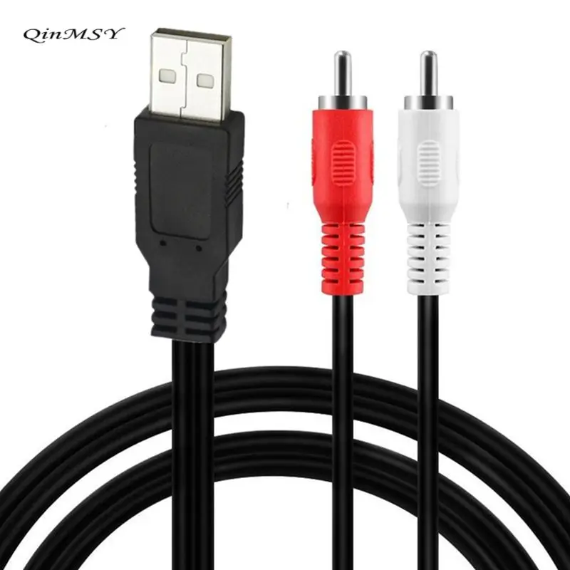 20CM 1.5M USB A 2.0 Male To 2 Rca Male AV plug converter connector adapter power Cable wire PC for TV AUX Audio Video Adapter Q1