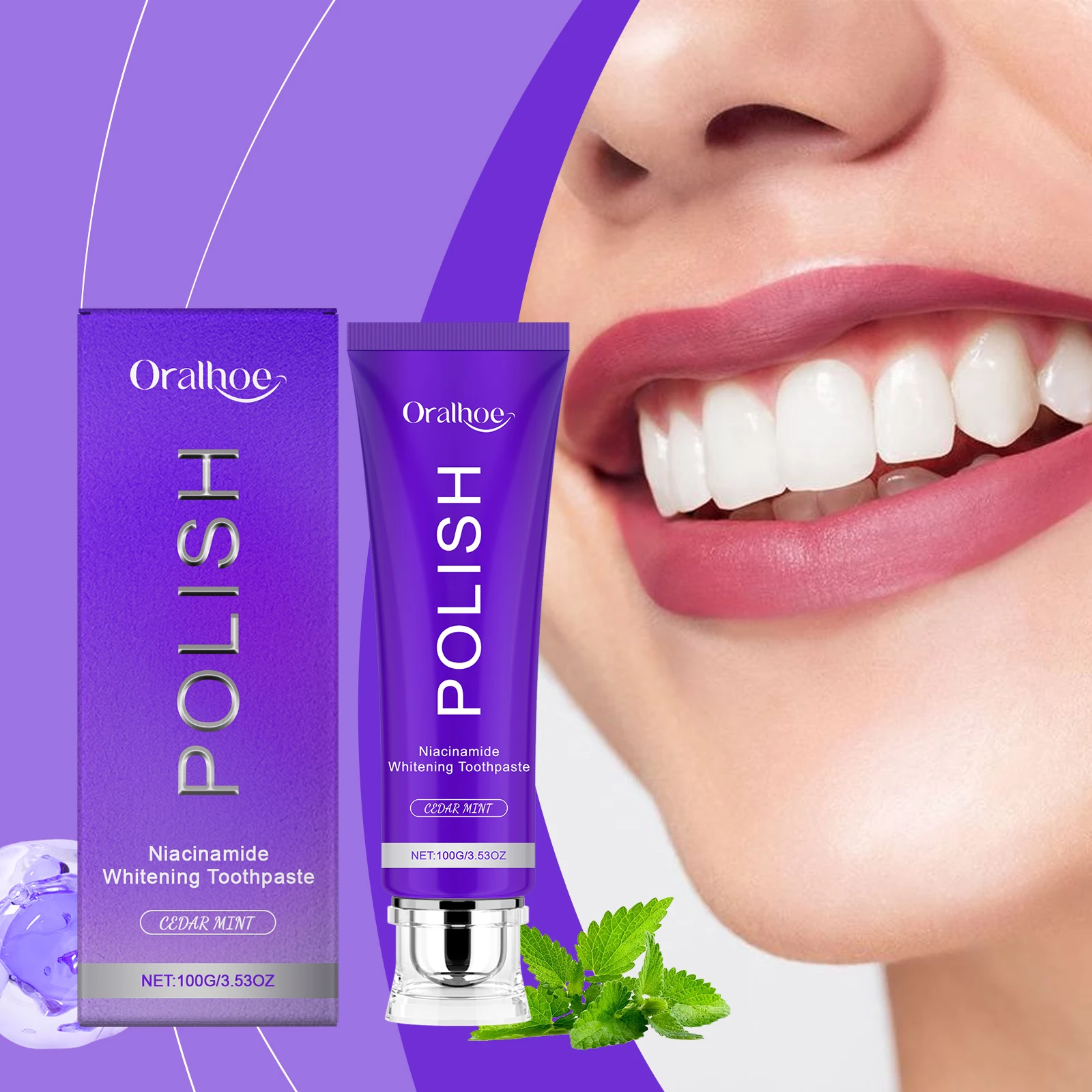 معجون أسنان مبيض النياسيناميد يحسن الأسنان الصفراء وإزالة بقع الشاي والقهوة وحماية المينا والنعناع ومعجون أسنان منعش للتنفس