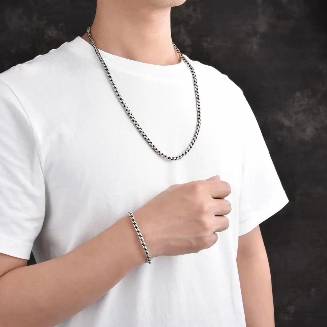 Ruffian-Collier en argent pur tissé pour homme, style chinois, tendance, haut de gamme, beau, clavicule, chaîne unique, mains