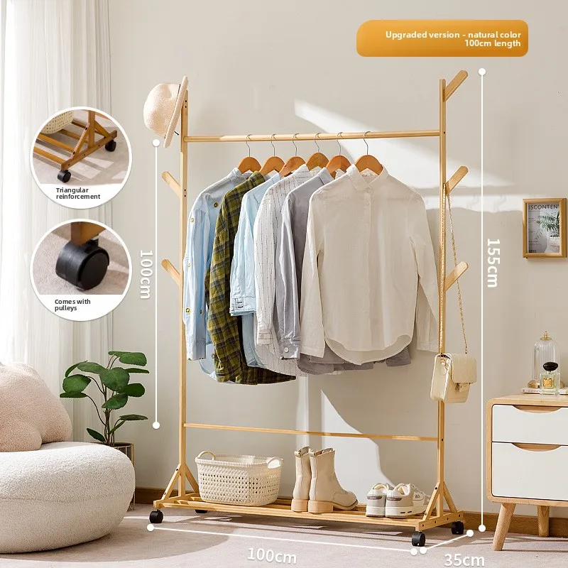 

Firm Simple coat rack Hanging hanger Floor to ceiling Living room Bedroom hanger Children's creative solid wooden clothes rack