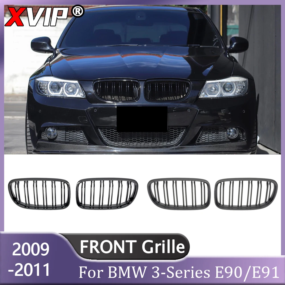 

XVIP Matte Black Double Line Style Front Bumper Kidney Grilles For BMW 3 Series E90 E91 2009-2011 LCI 325i 328i Dual Slat Grills
