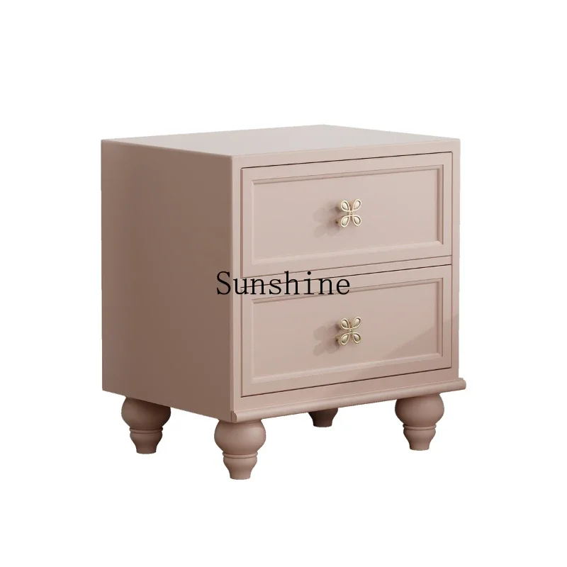 

French pink bedside corner few solid wood two-chest cabinet American bedroom bed girl room side cabinet