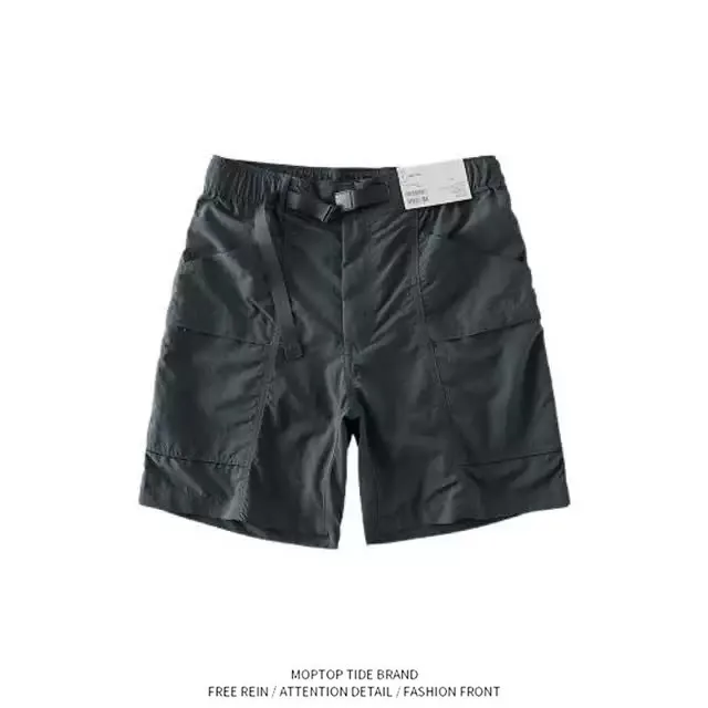 

Retro Hong Kong Style Outdoor Sports Casual Shorts Summer Fashion Pure Color with Buckle Waist Belt Shorts Youth Daily Wear