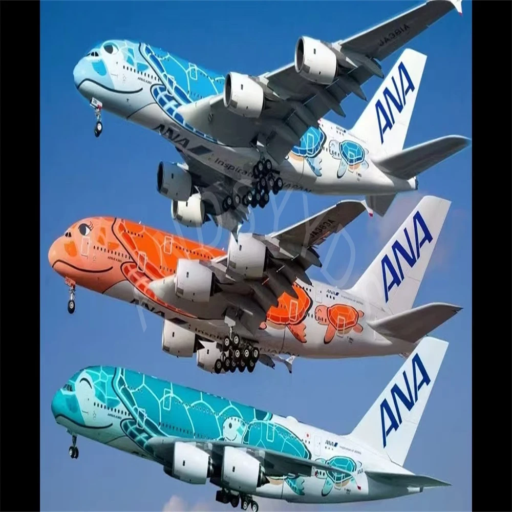 1:160 47CM Japan Air ANA Airbus A380 Model Plane Cartoon Sea Turtle Airlines Blue Diecast Airplane Aircraft for Decoration