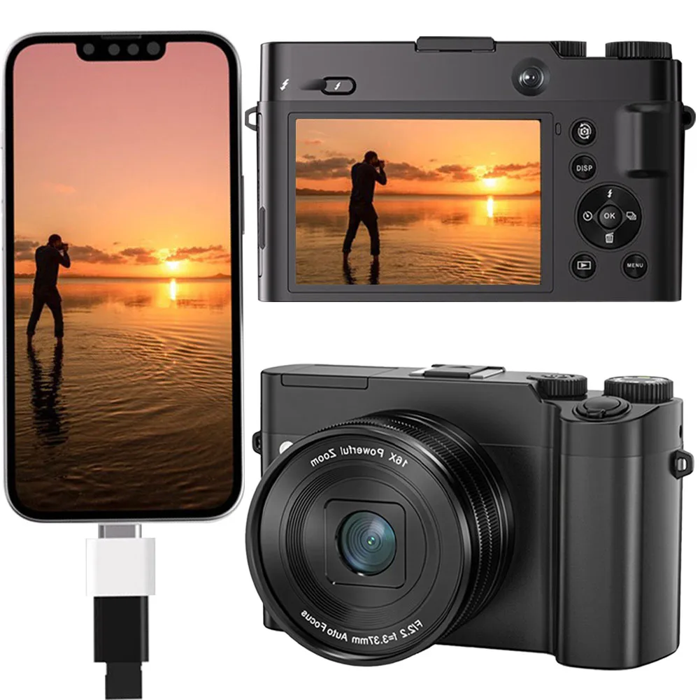 4K Digital Camera for Photography 64MP with 16X Digital Zoom Vlogging Camera with Battery Flash Selfie Camera Compact Camera