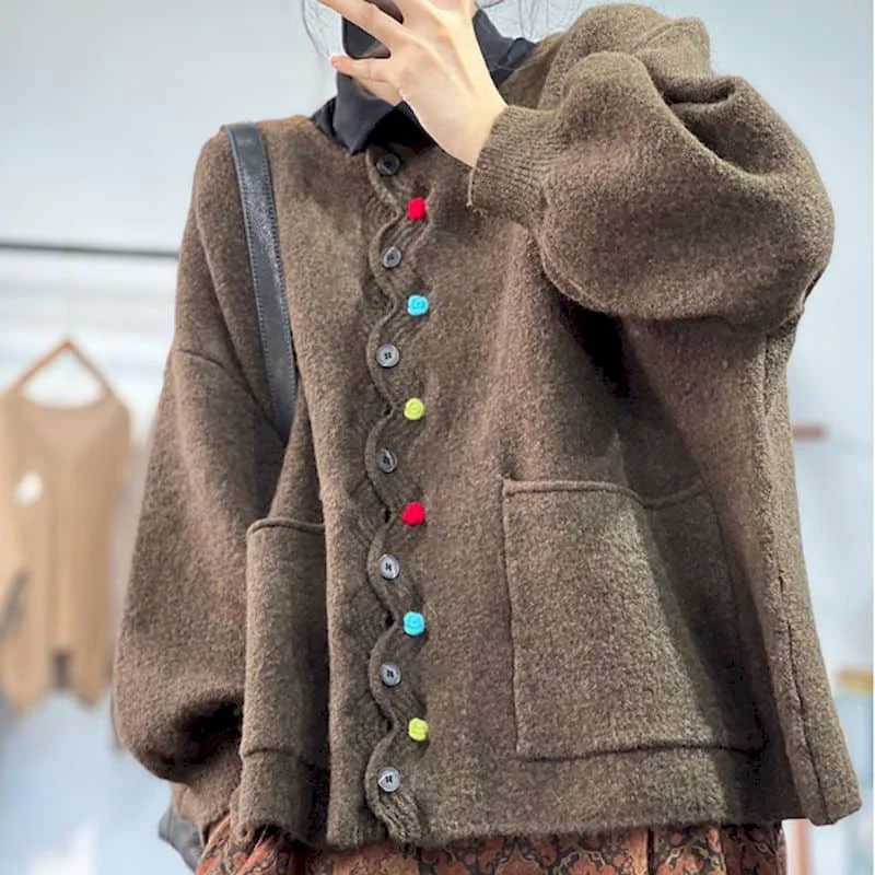 Knitted Sweaters Cardigan for Women Loose Colorful Buttons Coats O-neck Korean Fashion Jumpers Women Clothing Long Sleeved Tops