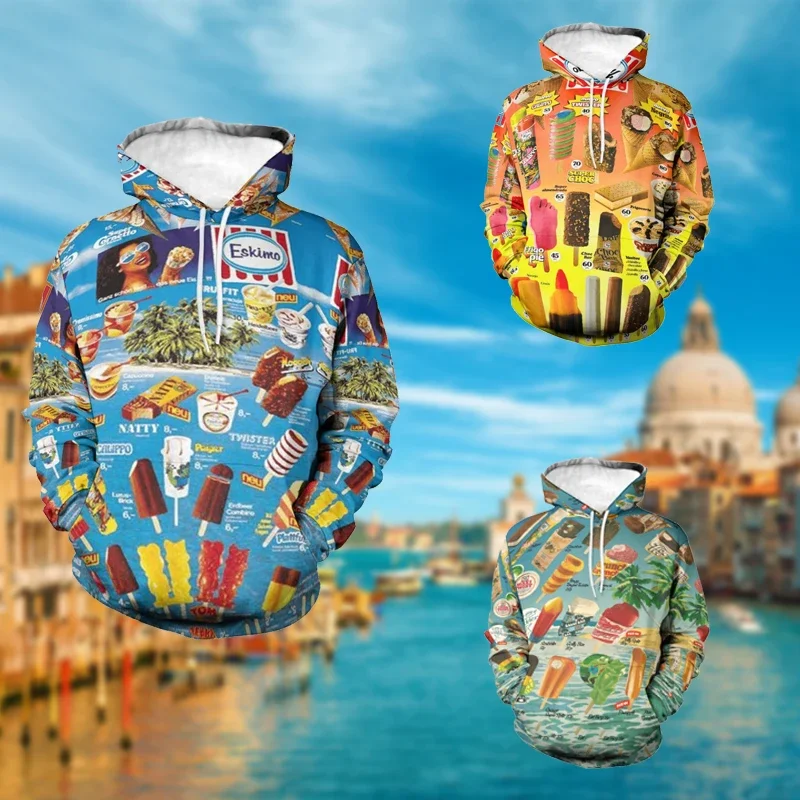 

Harajuku Men's Hooded Sweatshirt 3D Ice Cream Pattern Print Casual Hoodies Spring Autumn Oversized Funny Hoodie Street Pullovers