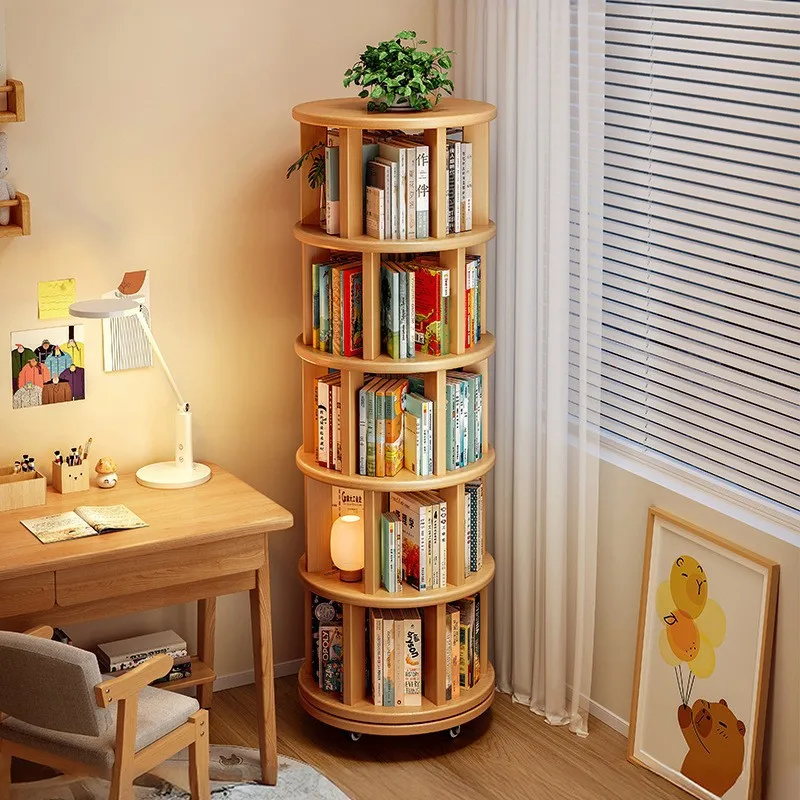 

Round Solid Wood Rotating Bookshelf Wall Corner Against The Wall Movable Children's Picture Book Holder