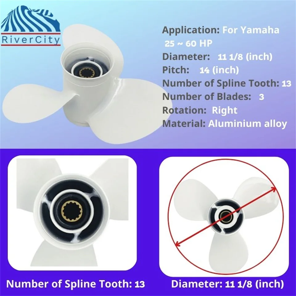 For Yamaha 45hp 50hp 55hp 60hp Outboard Propeller 11 1/8*14 Boat Motor Aluminum Alloy Screw Ship Marine Engine 3 Blade 13 Spline