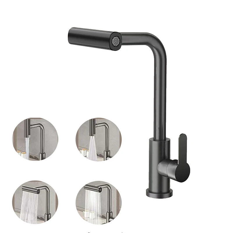أسود سحب بالوعة المطبخ صنبور مرنة 4 طرق تيار و فوهة البخاخ الحنفيات الفولاذ المقاوم للصدأ الساخن الباردة صنبور حوض خلاط سطح السفينة