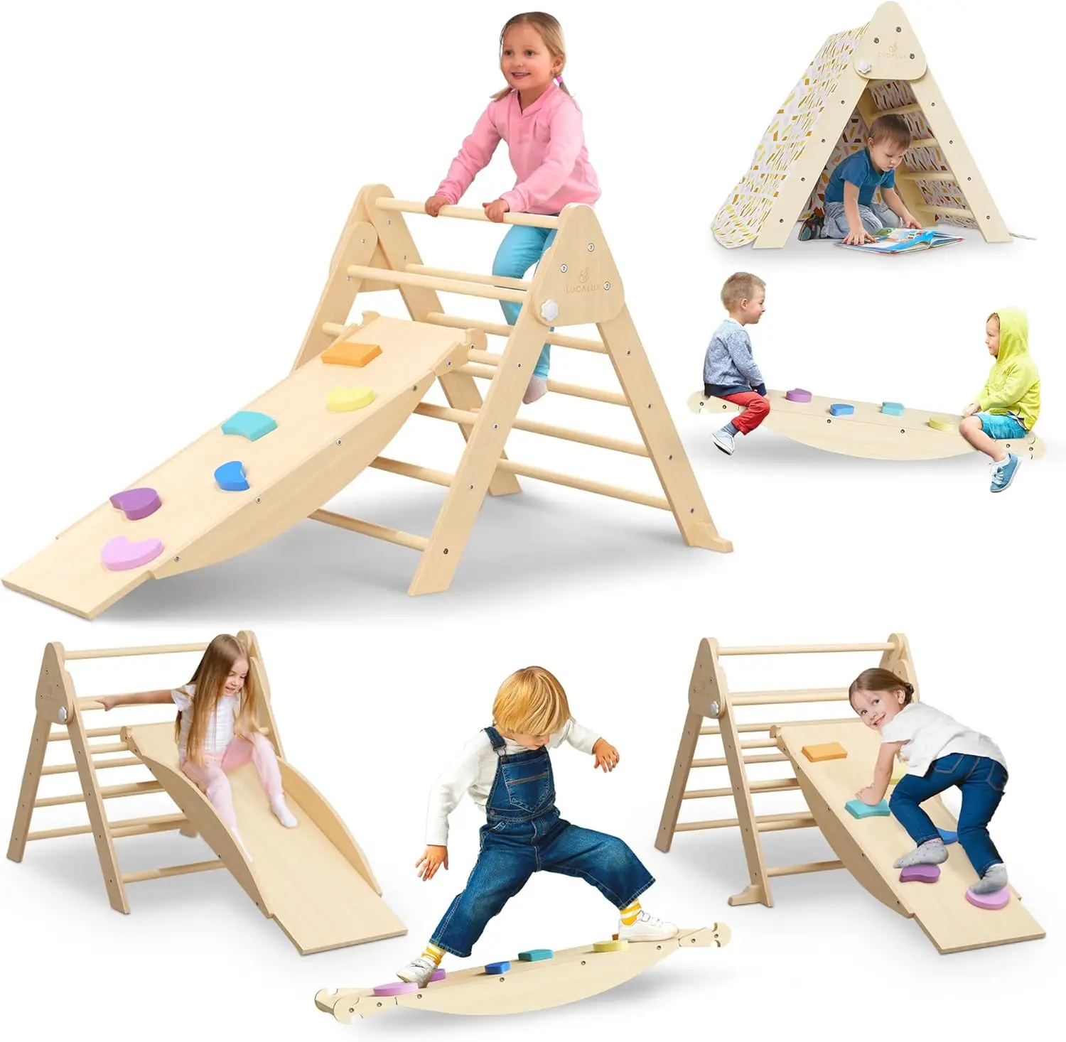 6 in 1 Toddler Climbing Toys For Toddlers 1-3 Inside - Safe Montessori Climbing Set with Foldable Pikler Triangle Ladder, Baby