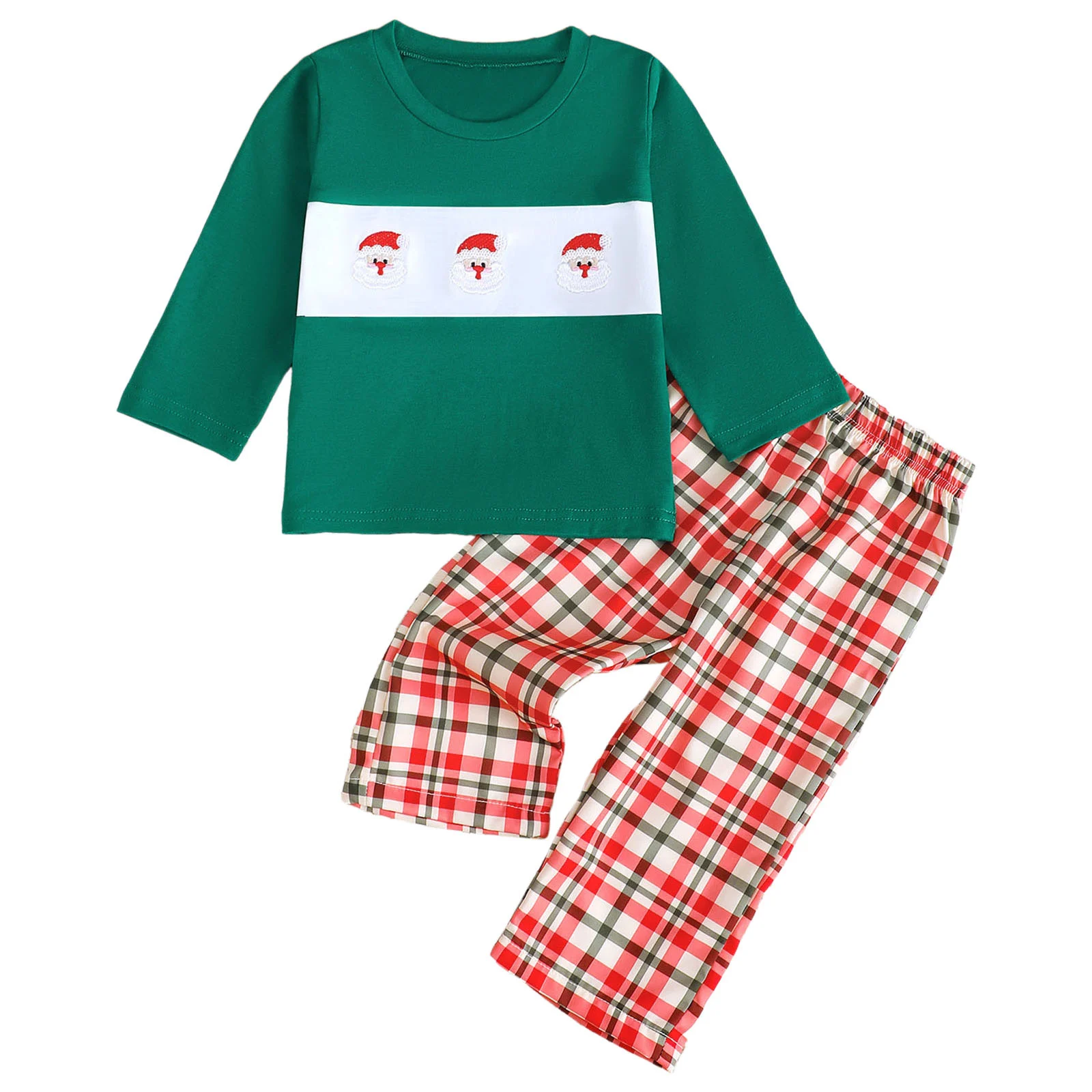 

Спортивный комплект для маленьких мальчиков, рождественский наряд для маленьких мальчиков, пуловер с длинными рукавами и клетчатые штаны с вышивкой, комплект свитшотов для мальчиков 10 лет