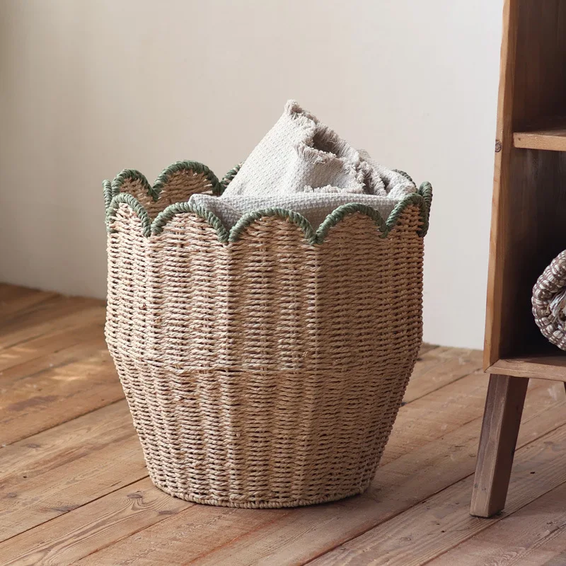 

Paper rope woven large storage basket Dirty clothes basket Storage basket Living room Bedroom Toys Snacks Clothing rattan storag