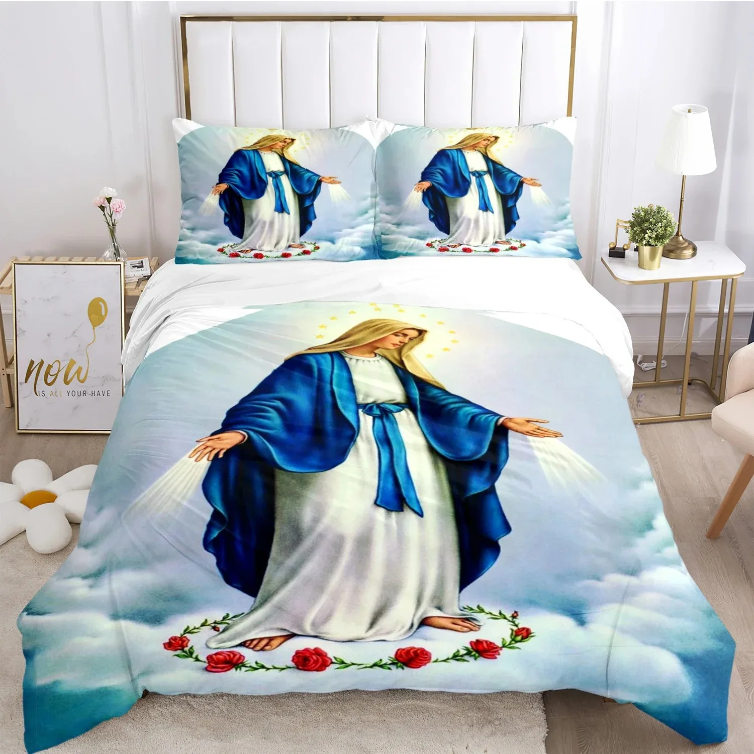 Kind Blesed Virgin M-Mary All Season Duvet Cover Comforter Bedding Set Soft Quilt Cover and Pillowcases SingleDoubleQueenKing