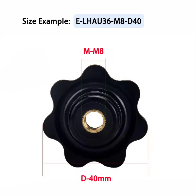 

1pcs Black Seven Star Knob Anti-Static E-LHAU36-M6 M8 M10 M12 Adhesive Wood Through-Hole Seven Corner Handle Through-Hole Handle