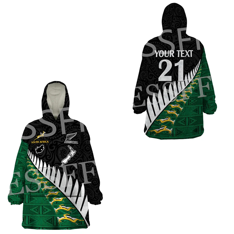 Custom Name Africa Country South Africa Flag Tattoo Vintage 3DPrint Harajuku Winter Pullover Wearable Blanket Hoodies Overcoat W