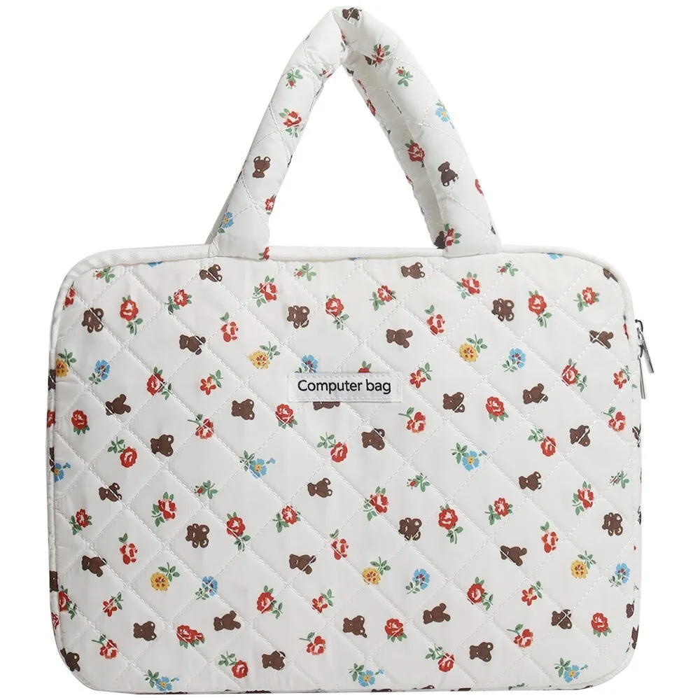 

Durable Large Capacity Laptop Handbag Bear Pattern Water-resistant Computer Bag Portable Cute Tablet Carring Case Office