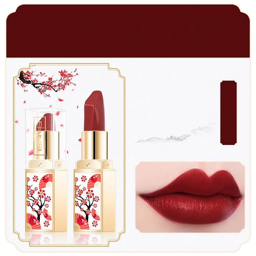 Stile cinese stile etnico 3D inciso rossetto opaco velluto rossetto per le donne trucco quotidiano banchetto di nozze cosmetici Gif M5T0