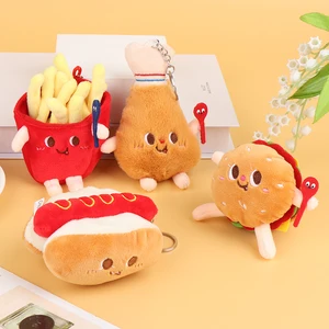 1pc Food Plush Keychain Hamburguesa Hot Dog French Fries Doll Soft relleno Slubado Posto Parte Regalos Juguetes 6 Mejores llaves de hamburguesas de ventas - №4