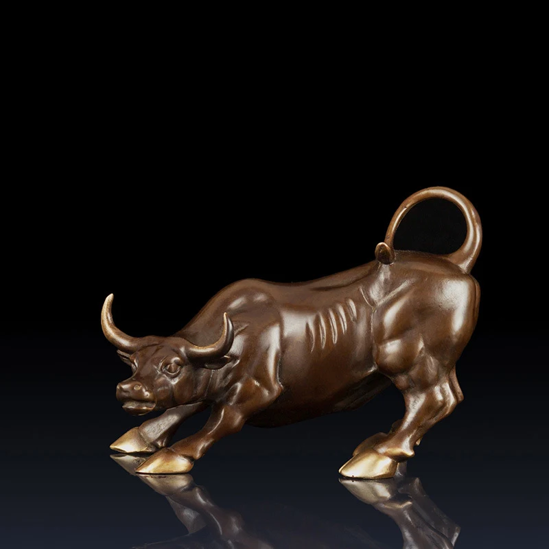 Brass Ox Wall Street Bull Figurine Charging Stock Market BullStatue Feng Shui Sculpture Home Office Decoration Gift