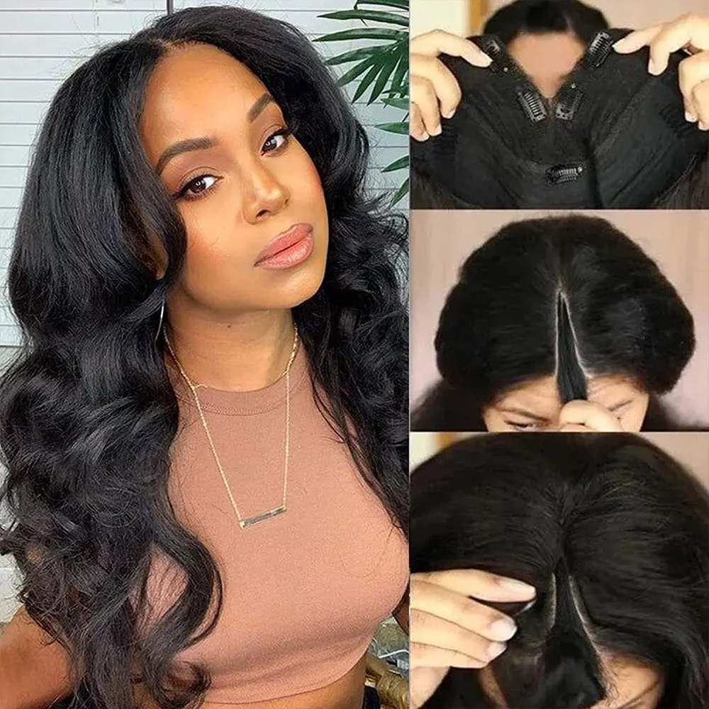 

200 Density Body Wave V Part Wig Human Hair Wigs For Women Ready To Wear 30 32 Inch Natural Colored Glueless Remy Human Hair
