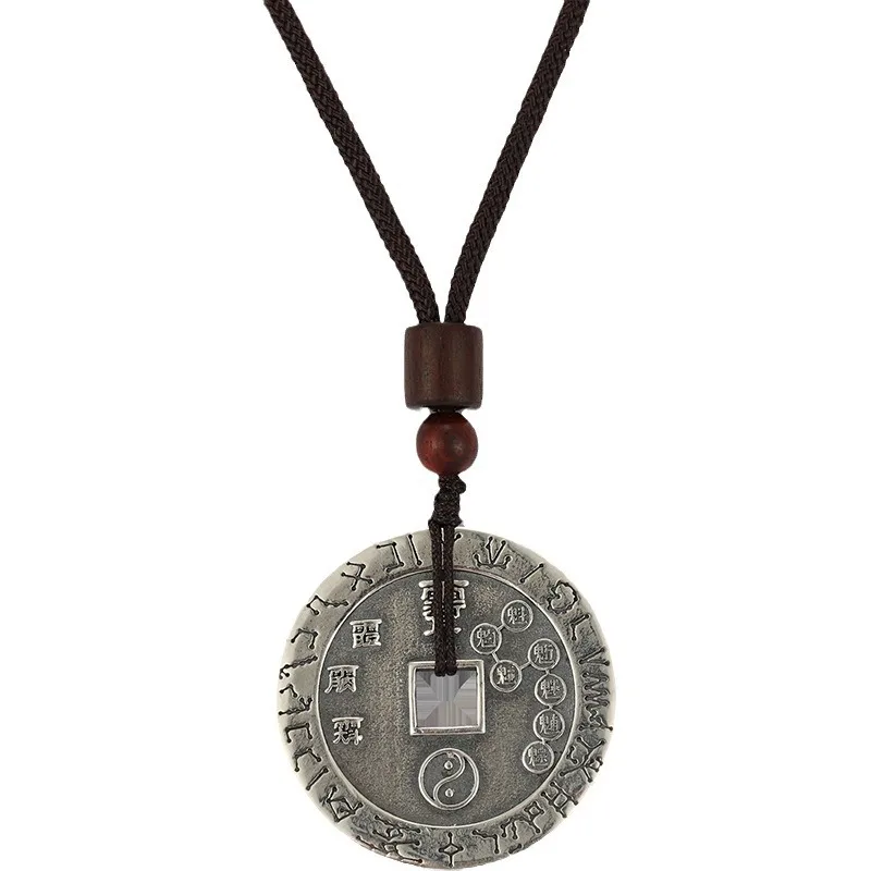 دلاية عملة نحاسية للرجال ، فضي ، باغوا عتيق ، طراز كلاسيكي ، مجوهرات سلسلة الترقوة ، جودة عالية #5